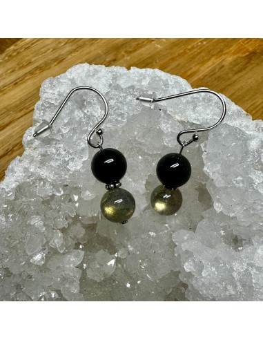 Boucles Labradorite et Tourmaline en Argent 925 rhodié basket pas cher