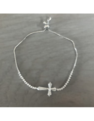 Bracelet Croix Argenté ajustable (rhodium) les ctes